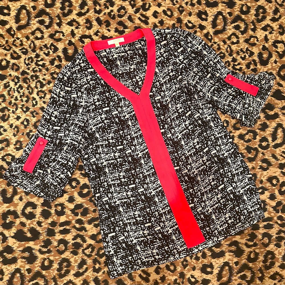 Jade Top | Jade Black and White Women’s Top Outlined in Hot Pink | Size: XS